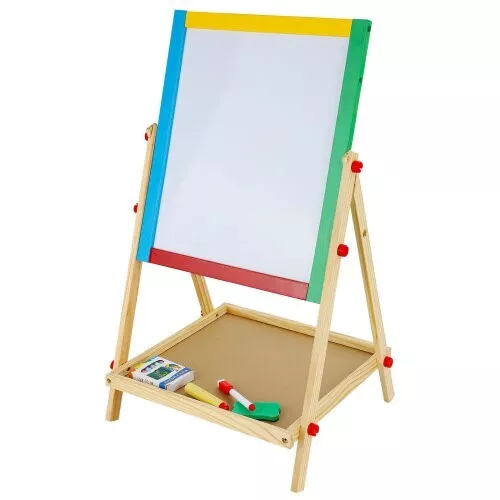 Kids 2 in 1 Wooden Blackboard Whiteboard Children Art Easel Chalk Drawing Board