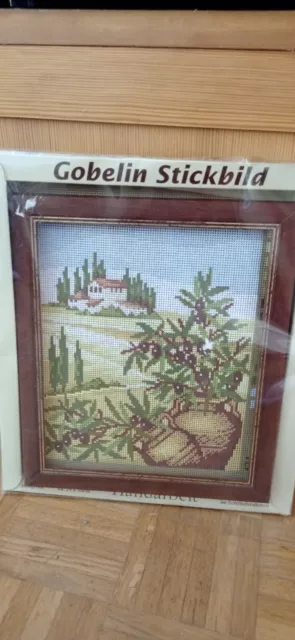 Neues Gobelin Stickbild mit Echtholzrahmen und Stickmaterial, 30 x 35 cm