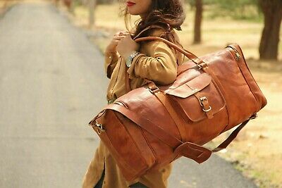 Women's genuine Leather large vintage duffle travel gym weekend overnight bag.