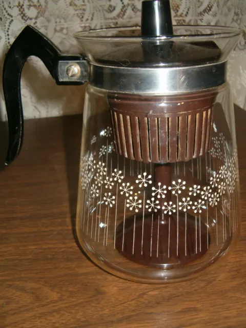 Vintage Cory D 35L  Glass Coffee Stove Top Pot Percolator Floral Design 5 Cup