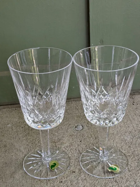 Waterford - Lismore Irish Cut Crystal - 6 7/8" Water Stem Goblet Glasses - Set 2