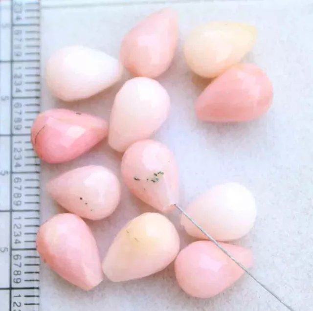 30.50 Carat Natural Pink Opal Faceted Briolette Tear Drop Loose Gems Beads