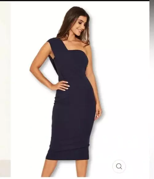 NEW AX Paris One Shoulder Midi Dress Navy Blue Women's Small / 4 Calf Length NWT