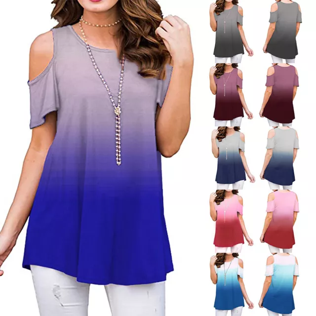 Womens Cold Shoulder T Shirt Ladies Short Sleeve Casual Loose Blouse Tunic Tops