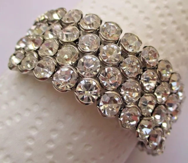 Large bracelet manchette couleur argent bijou rétro 4 rangs cristal diamant 3129