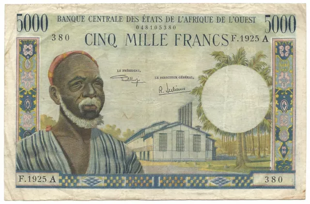 West African States Currency 5000 Francs P104Ah Ivory Coast ND VF 1961 1965