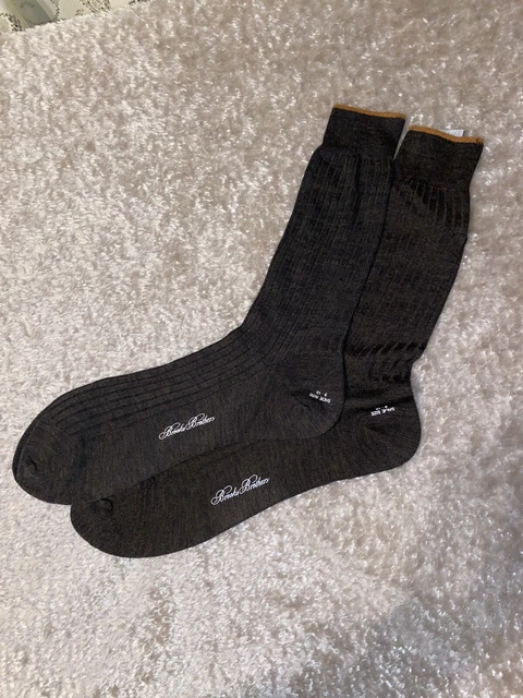 brooks brothers socks brown brand new size uk 9-10 ribbed orange trim LAST PAIR