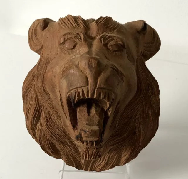 Trés belle ancienne statue / buste en bois sculté représentant une tête d' Ours