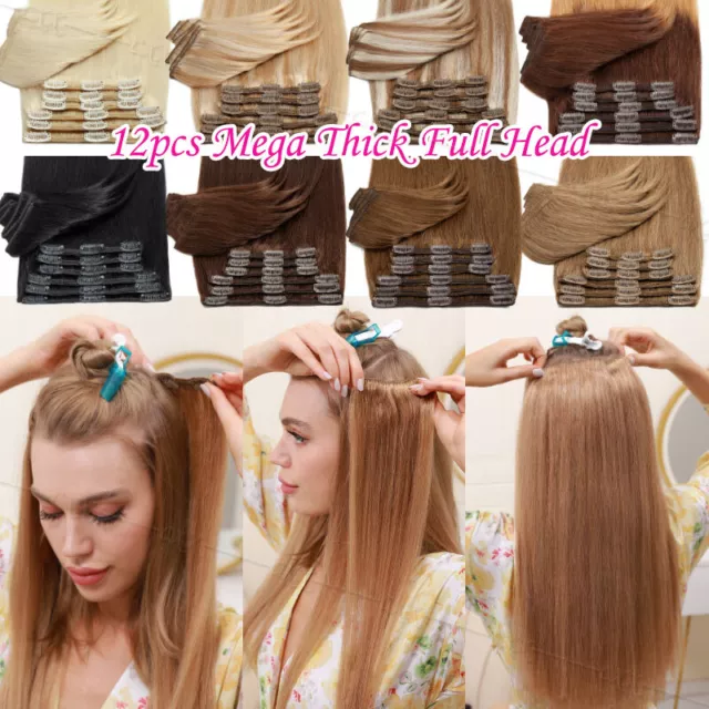 Mega Thick 260g+ Clip In Real Remy Human Hair Extensions Full Head Blonde 12PCS 2