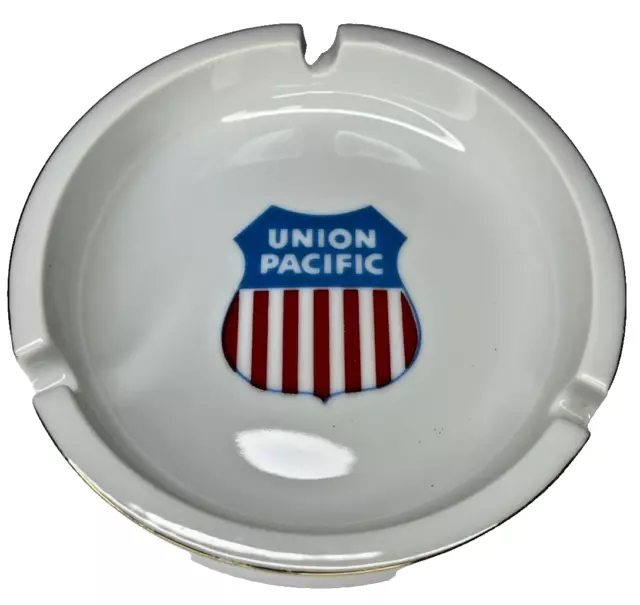 Union Pacific Railroad LOGO 4.5" white Gold Trim Ceramic Ashtray by ASC Chicago