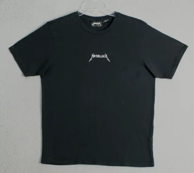 Metalica Shirt Adult Large Black Embroidered Logo Short Sleeve Hard Rock Mens