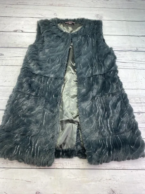 Mushka by Sienna Rose Vest Medium Gray Fur W Sequins Waist Coat mid length open
