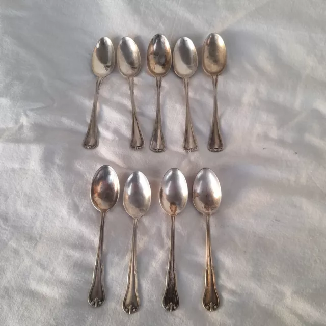 SET DI n. 9 CUCCHIAINI DA CAFFÈ IN ARGENTO 800 DI 2 TIPI gr. 91 anni '60 del 900