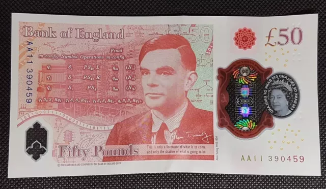 RARE AA11 390459 Alan Turing £50 Fifty Pound Bank Note 1st Edition