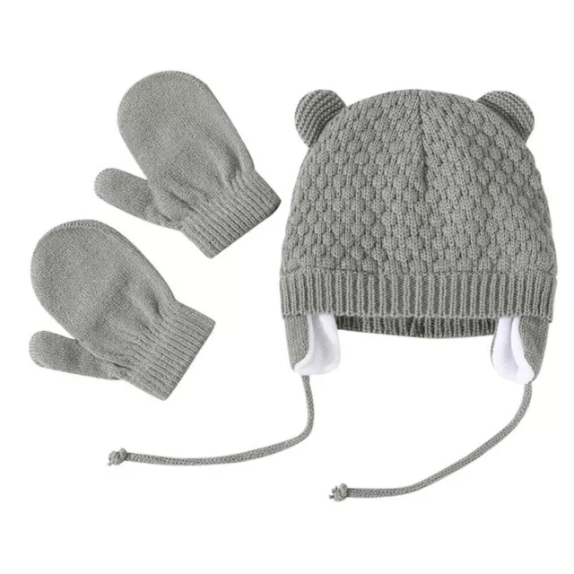 Cappello e guanti bambino mento bambino, berretto a maglia invernale berretto da legare + 3