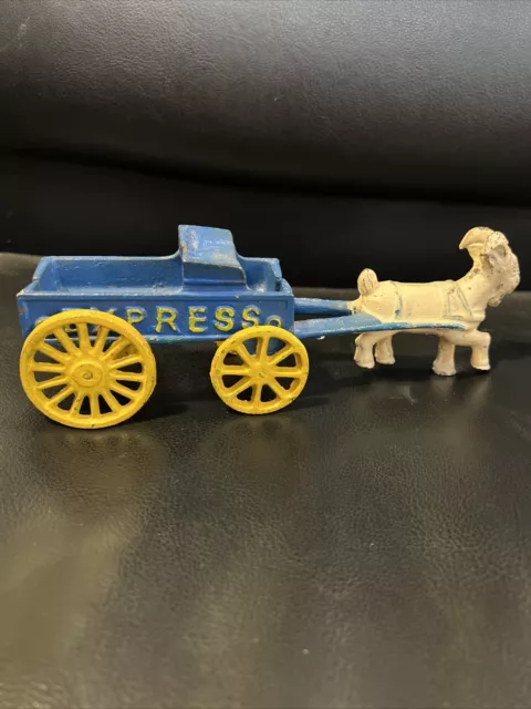 Vintage Cast Iron "Express" Goat Pulling Wagon Toy