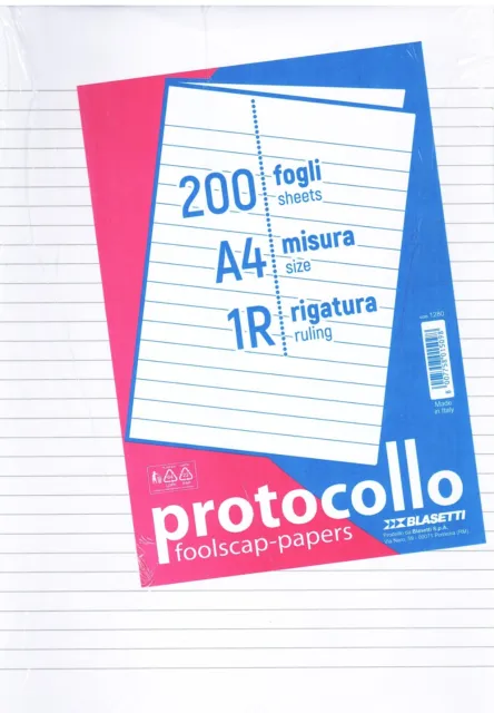 Fogli Protocollo Blasetti 1R 200 Fogli Formato A4 Ideali Per Verifiche