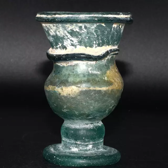 Authentic Ancient Roman Iridescent Glass Chalice Cup in Perfect Condition