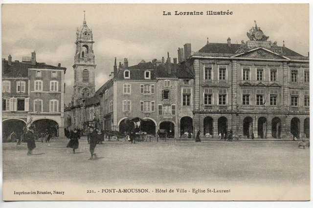 PONT A MOUSSON - Meurthe et Moselle - CPA 54 - hotel de ville - place - église