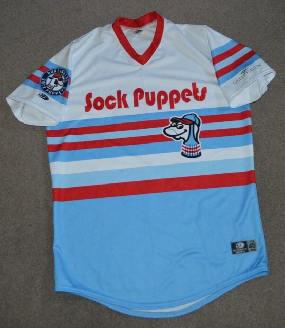 BURLINGTON SOCK PUPPETS Game Worn Used 2023 Throwback Jersey Sz 46 249