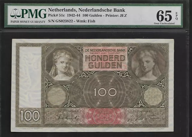 Netherlands 100 Gulden 1942 PMG 65 EPQ UNC P#51c Nederlandsche Bank