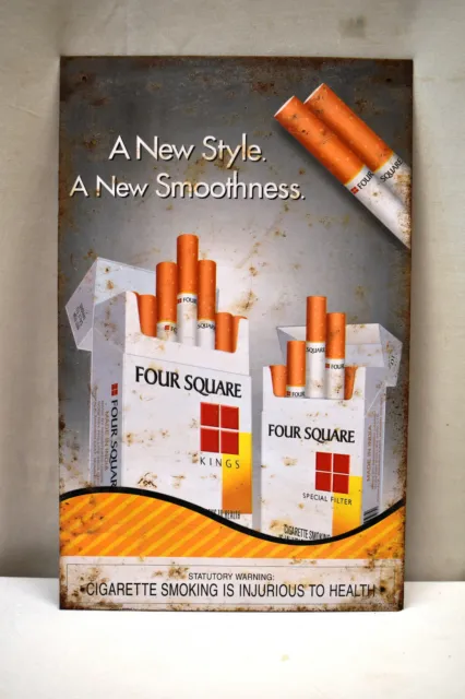 Vintage Four Square King Cigarettes Advertising Tin Sign Litho Shop Display Old