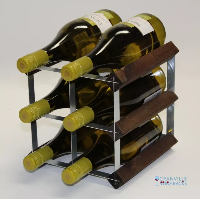 Cranville wine rack storage 6 bottle dark oak stain wood and metal assembled