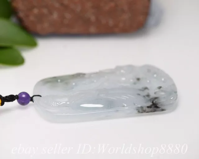 2.2" Chinese Natural Jade Jadeite ice Emerald Carved Shakyamuni Pendant Amulet 3