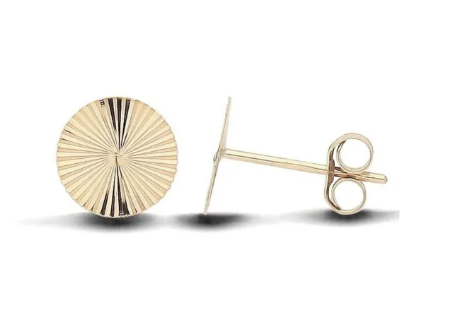 9ct Yellow Gold Diamond Cut Round Stud Earrings - Solid 9k Gold