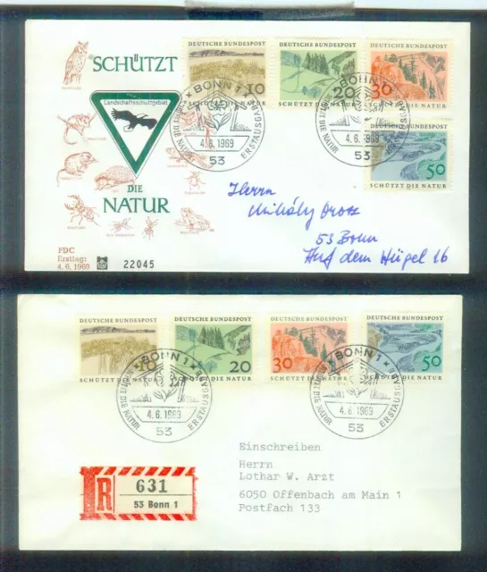 2 schöne Ersttagsbriefe aus  Deutschland: Naturschutz, von 1969, gestempelt