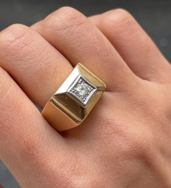 Bague Tank Or Jaune 18K Diamants Années 40 - Vintage Et Parfait état