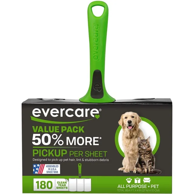 Evercare Pet Extreme Stick Plus Lint Roller and 2 Refills Combo Pack, 180 Sheets