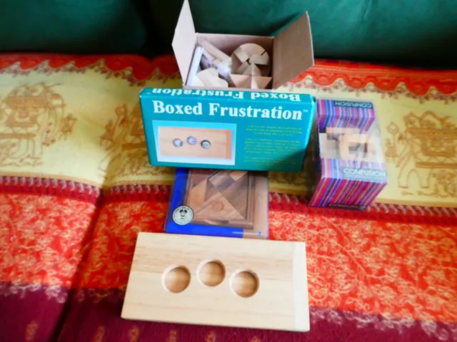 Collection of Wooden Strategy Puzzles - Boxed Frustration, Confusion etc.