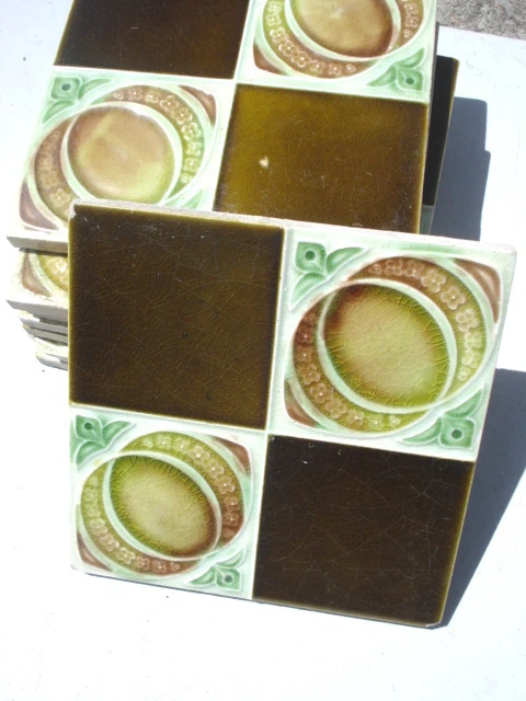 Art Nouveau ceramic majolica 8 tiles bargain clearance quarters 2