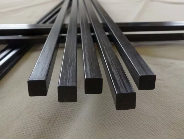 1000mm Lengths Square Solid Pultruded Carbon Fibre Rods : 4, 6, 8mm