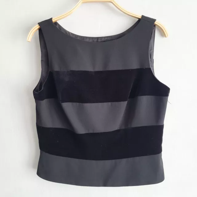 Laundry by Shelli Segal Tailored Fit Black Velvet Stripe Sleeveless Blouse Sz 12