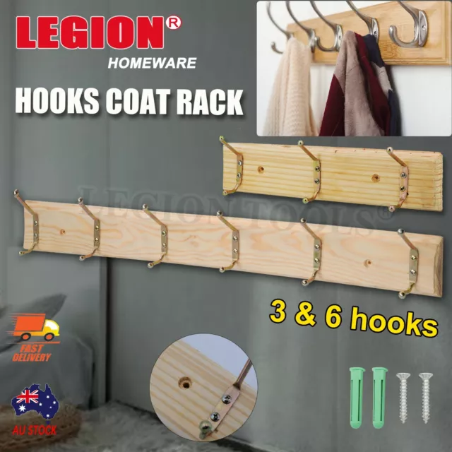 Hook Hanger Board 3 Hooks 6 Hooks Door Wall Mount Timber Coat Rack Hat