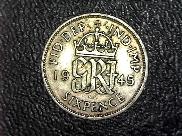 1945 UK Great Britain 6 Pence Silver Coin