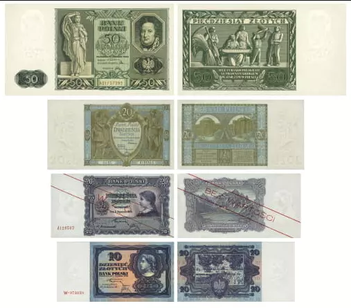 1928-1936 POLAND SET OF 4 RARE COPIES  2nd POLISH REPUBLIC BANKNOTES REPRODUCTIO