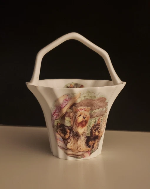 Bone China Basket Yorkie Design England