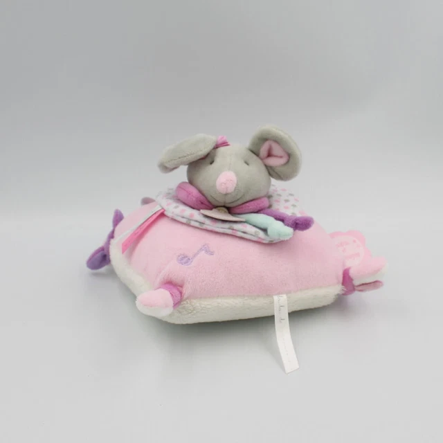 Doudou et compagnie coussin musical souris gris blanc rose violet Pearly - 26831