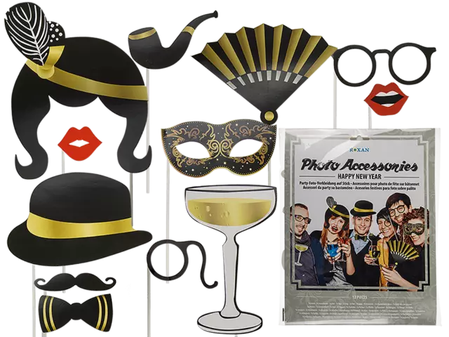 12er Set Party Foto Verkleidung Silvester MASKE Hut Karneval Fasching - 181068