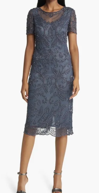 Pisarro Nights Beaded Illusion Neck Dress in Slate at Nordstrom, Size 12. NWT.