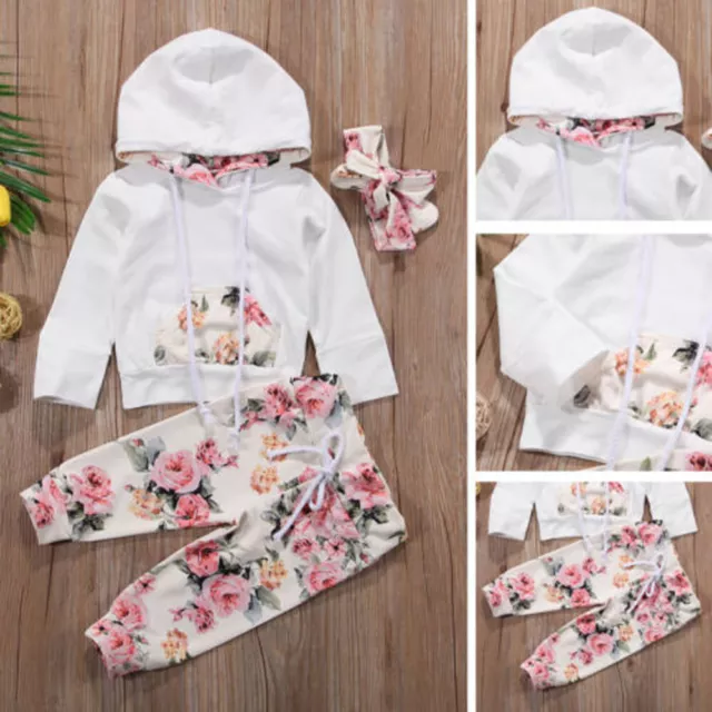 Pantaloni top con cappuccio floreale neonata bambina set tuta fascia