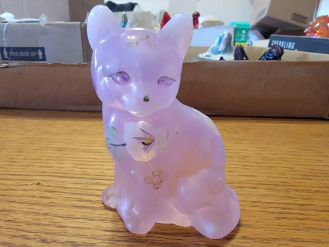 Fenton Cat Pink Opalescent Chiffon Figurine Kitten