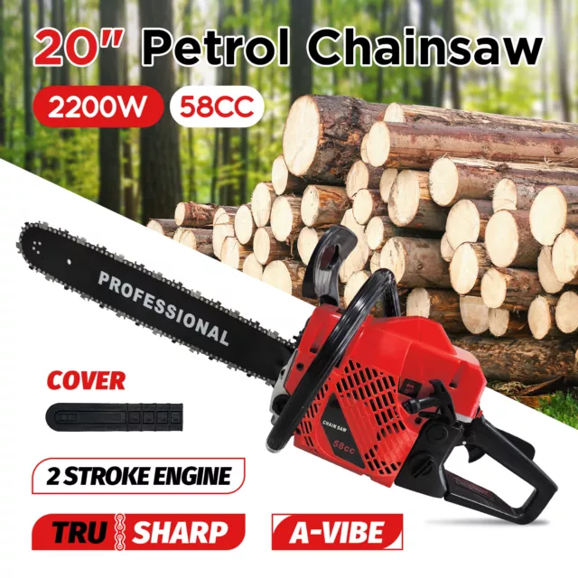 20"Petrol Commercial Chainsaw 58CC Bar Chain Saw E-Start Tree Pruning Top Handle