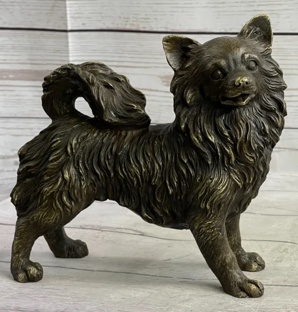 Art Deco Bronze Craft Longcoat Chihuahua Chien Animal Sculpture Gift