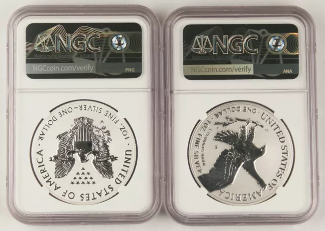 2021 $1 Reverse Proof American Silver Eagle 2 Coin Designer Set NGC PF70 T1 & T2 2