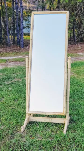 Vintage Henry Link Bali Hai Mirror. Faux Bamboo Freestanding Wood Pagoda Mirror