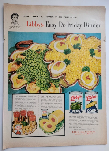 Libby's Canned Vegetables Recipes Original 1940s Print Ad ~10x14"